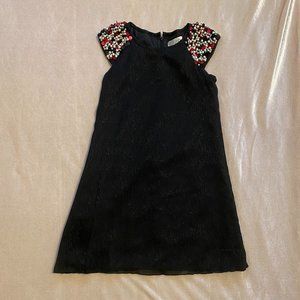US Angels Girls Beaded Short Sleeve Black Dress